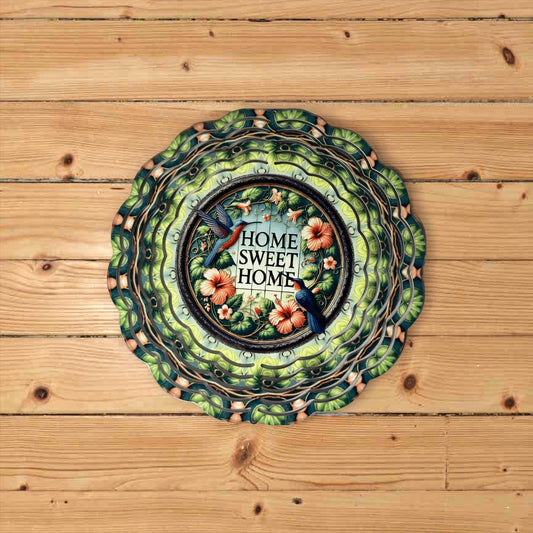 Decorative plate with 'Home Sweet Home' text on a 8-Inch Wind Spinner